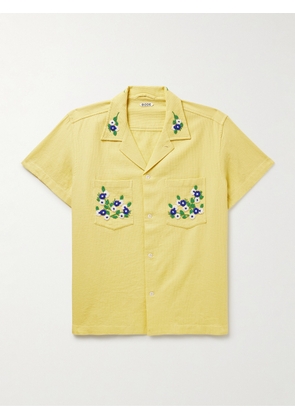 BODE - Chicory Camp-Collar Bead-Embellished Waffle-Knit Cotton Shirt - Men - Yellow - S