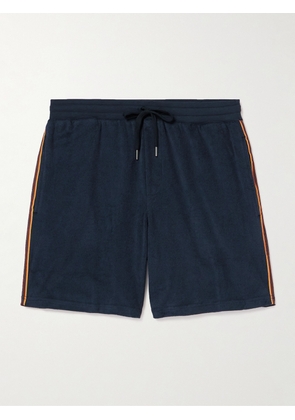 Paul Smith - Straight-Leg Webbing-Trimmed Cotton-Blend Terry Drawstring Shorts - Men - Blue - S