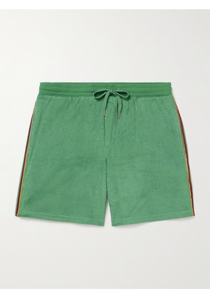 Paul Smith - Straight-Leg Webbing-Trimmed Cotton-Blend Terry Drawstring Shorts - Men - Green - S