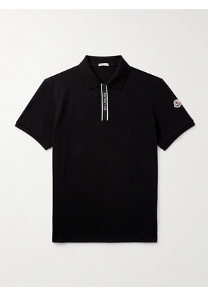 Moncler - Logo-Appliquéd Grosgrain-Trimmed Cotton-Piqué Polo Shirt - Men - Black - XS