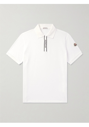 Moncler - Logo-Appliquéd Grosgrain-Trimmed Cotton-Piqué Polo Shirt - Men - White - XS