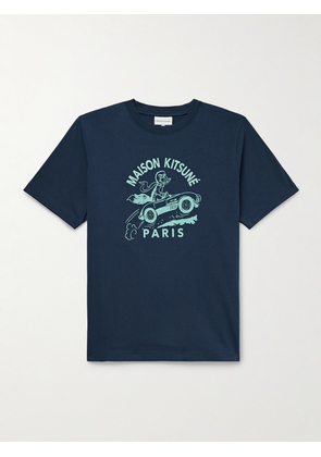 Maison Kitsuné - Logo-Print Cotton-Jersey T-Shirt - Men - Blue - XS