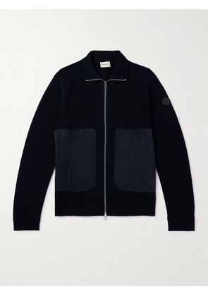 Moncler - Logo-Appliquéd Suede-Trimmed Cotton and Cashmere-Blend Zip-Up Cardigan - Men - Blue - S