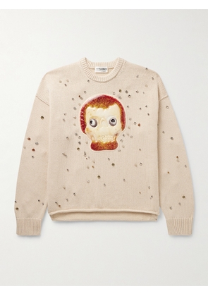 Acne Studios - Per B. Sundberg Appliquéd Embellished Cotton-Blend Sweater - Men - Neutrals - S