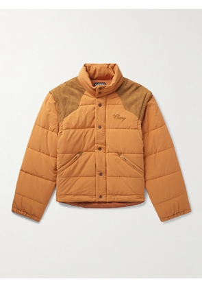 Cherry Los Angeles - Convertible Suede-Trimmed Logo-Embroidered Quilted Nylon Jacket - Men - Orange - S