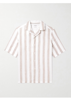 Brunello Cucinelli - Camp-Collar Embroidered Striped Linen Shirt - Men - White - S