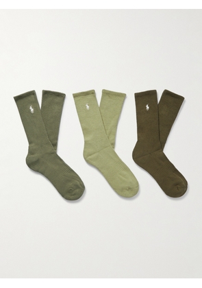 Polo Ralph Lauren - Three-Pack Logo-Embroidered Ribbed Cotton-Blend Socks - Men - Green