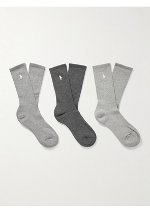 Polo Ralph Lauren - Three-Pack Logo-Embroidered Ribbed Cotton-Blend Socks - Men - Gray