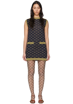 Gucci Navy & Gold Wool Interlocking G Dress