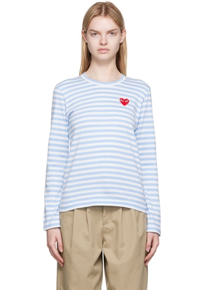 COMME des GARÇONS PLAY White & Blue Heart Patch Long Sleeve T-Shirt