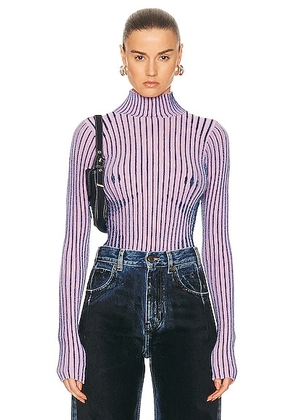 Jean Paul Gaultier Trompe L'oeil High Neck Long Sleeve Sweater in Pink & Blue - Lavender. Size S (also in L, M, XL, XS).