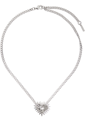 We11done Silver Spike Flat Heart Leopard Pattern Necklace