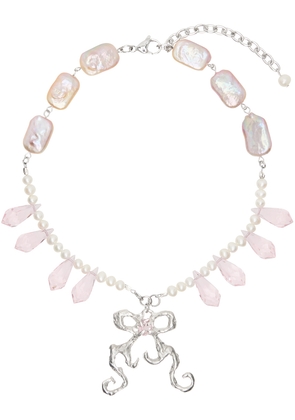 Harlot Hands White & Pink Caroline Double Ribboned Bow Necklace