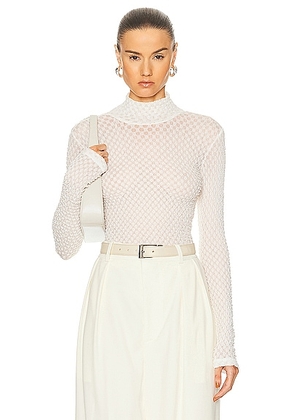 FRAME Mesh Turtleneck in Off White - White. Size L (also in M, XL).