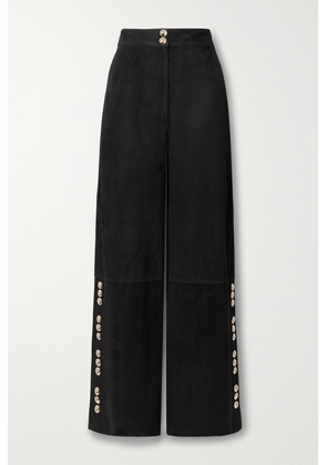 KHAITE - Krisla Embellished Suede Wide-leg Pants - Black - US2,US4,US6