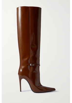 SAINT LAURENT - Vendôme Buckled Glossed-leather Knee Boots - Brown - EU 37,EU 38,EU 38.5,EU 39,EU 39.5,EU 40,EU 41
