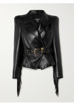 Balmain - Belted Fringed Leather Jacket - Black - FR34,FR36,FR38,FR40,FR42,FR44