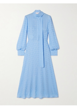 Valentino Garavani - Scarf-detailed Silk-jacquard Midi Dress - Blue - IT38,IT40,IT42,IT44,IT46,IT50