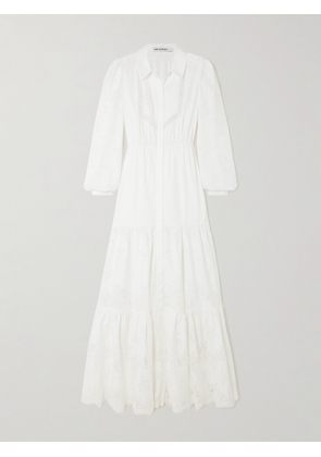 Self-Portrait - Tiered Pintucked Lace-trimmed Cotton-poplin Maxi Dress - White - UK 4,UK 6,UK 8,UK 10,UK 12,UK 14,UK 16