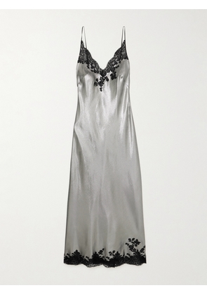 Carine Gilson - Lace-trimmed Metallic Silk-blend Nightdress - Gray - small,medium,large,x large