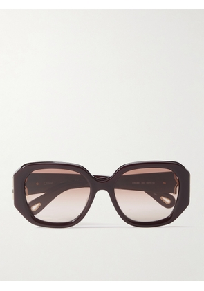 Chloé - Oversized Square-frame Acetate And Gold-tone Sunglasses - Burgundy - One size