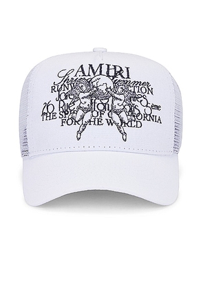 Amiri Cherub Trucker Hat in White - White. Size all.