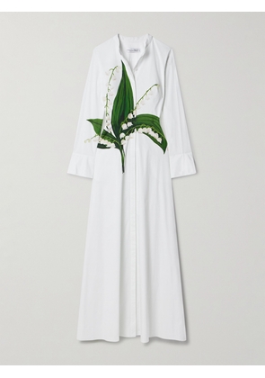 Oscar de la Renta - Lily Of The Valley Floral-print Cotton-blend Poplin Maxi Dress - White - medium,large