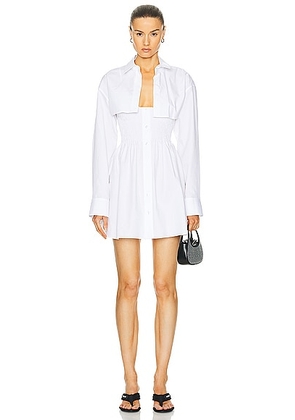 Alexander Wang Smocked Mini Dress With Overshirt in White - White. Size L (also in M, S, XS).