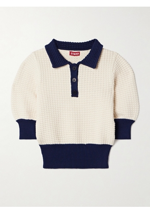STAUD - Altea Two-tone Waffle-knit Cotton-blend Polo Shirt - Ivory - x small,small,medium,large,x large