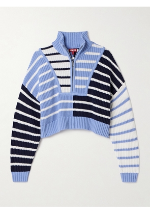 STAUD - Hampton Cropped Striped Cotton-blend Sweater - Blue - x small,small,medium,large,x large