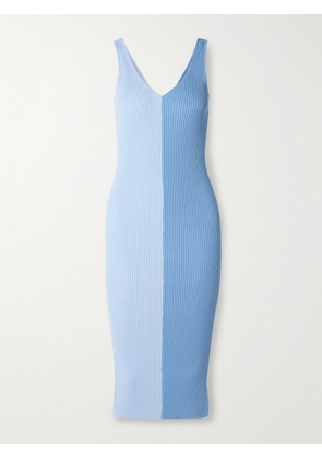 STAUD - Dana Two-tone Ribbed-knit Midi Dress - Blue - x small,small,medium,large,x large