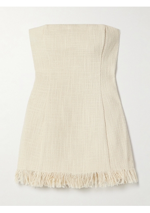 STAUD - Silvia Strapless Frayed Cotton-tweed Top - Ivory - US0,US2,US4,US6,US8,US10,US12