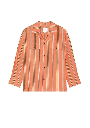 Found Stripe Citrus Long Sleeve Camp Shirt in Citrus - Orange. Size L (also in M, S, XL/1X).