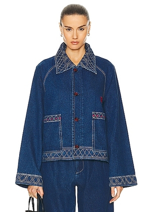 BODE Embroidered Denim Jacket in Indigo - Blue. Size M (also in XS).