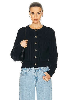 Enza Costa Chunky Cotton Cardigan in Black - Black. Size L (also in M, S, XS).