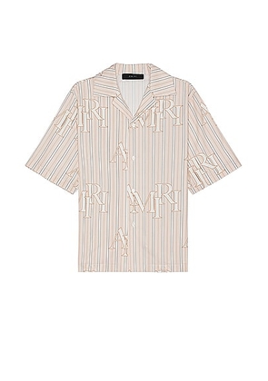 Amiri Stripe Staggered Poplin Short Sleeve Shirt in Cream Tan - Pink. Size L (also in M, S, XL/1X).