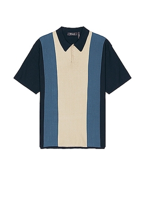 WAO Short Sleeve Stripe Knit Polo in Navy & Gold - Multi. Size M (also in L, S, XL/1X).
