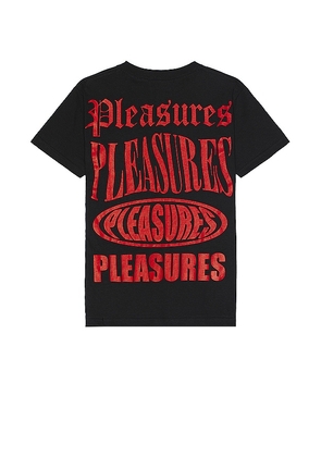 Pleasures Stack T-Shirt in Black. Size L, S, XL/1X.