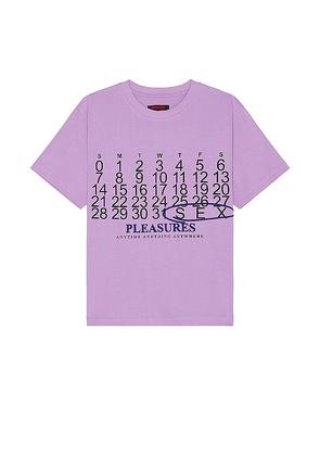 Pleasures Calendar Heavyweight T-Shirt in Lavender. Size M, S, XL/1X.