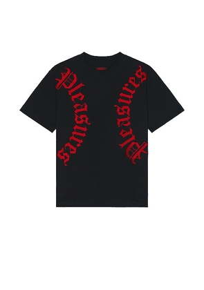 Pleasures Harness Heavyweight T-Shirt in Black. Size M, S, XL/1X.