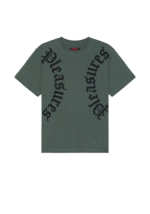 Pleasures Harness Heavyweight T-Shirt in Sage. Size M, S, XL/1X.