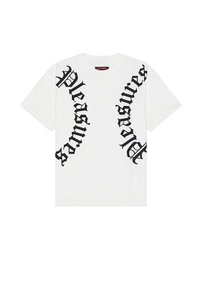 Pleasures Harness Heavyweight T-Shirt in White. Size M, S, XL/1X.
