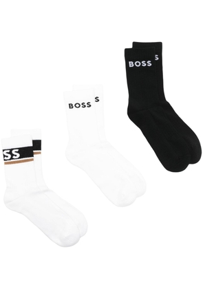 BOSS logo-intarsia stretch-cotton socks (pack of three) - White