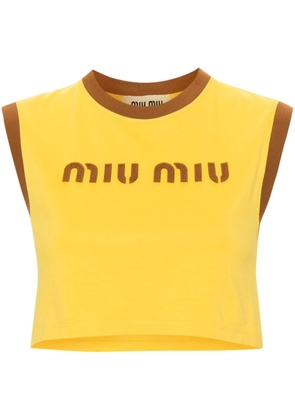 Miu Miu logo-patch cotton crop top - Yellow