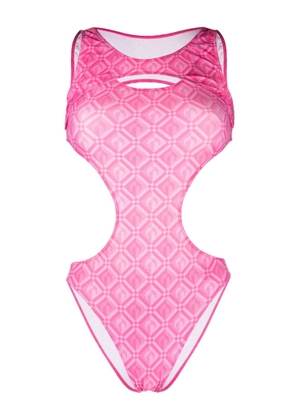 Marine Serre cut-out moonogram-print swimsuit - Pink