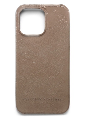 Brunello Cucinelli logo-stamp leather phone case - Brown