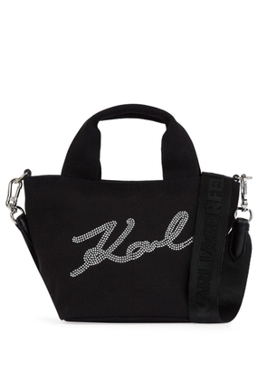 Karl Lagerfeld small Signature rhinestone-embellished tote bag - Black