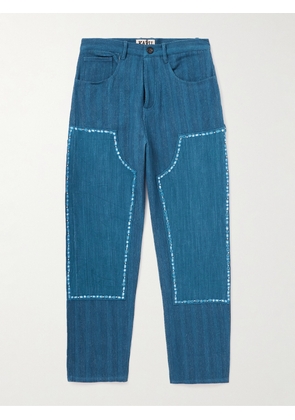 Kartik Research - Straight-Leg Embellished Panelled Khadi Denim Trousers - Men - Blue - UK/US 30