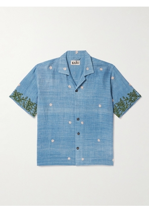 Kartik Research - Camp-Collar Embroidered Cotton-Voile Shirt - Men - Blue - S