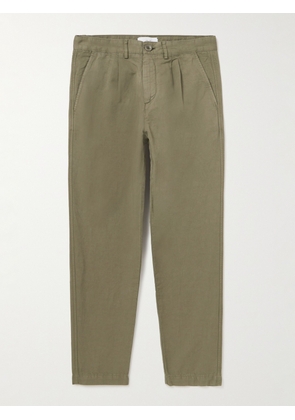 Mr P. - Straight-Leg Pleated Garment-Dyed Cotton and Linen-Blend Trousers - Men - Green - 28